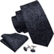 thumbnail image 2 of Conjunto de Corbata Barry.Wang Negro con Gemelos Tejidos de Seda y Pañuelo de Bolsillo, 2 of 7