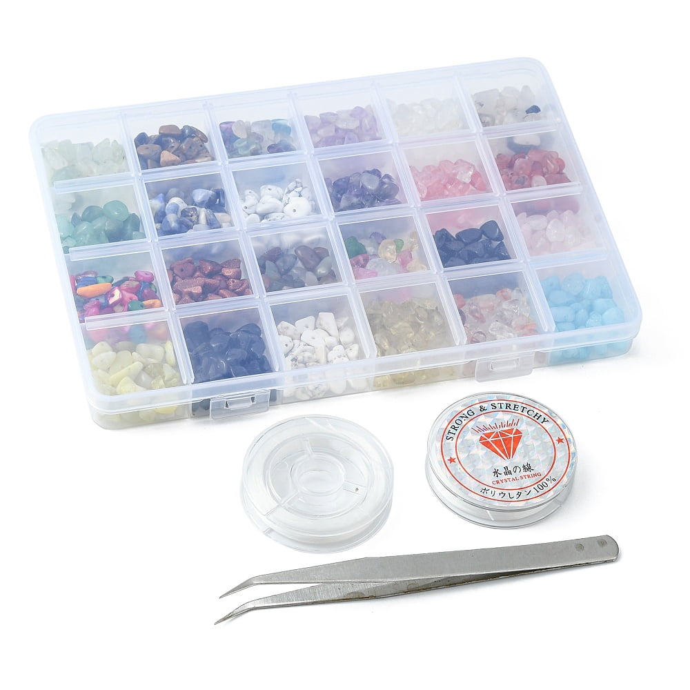 DIY Stretch Bracelet Making Kit Including Natural & Synthetic Mixed Gemstone & Natural Shell & Glass Chip Beads Elastic Thread Tweezers Beads: 3~5x7~13x2~4mm Hole: 0.4mm 240g/set