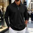 thumbnail image 6 of Long Sleeve Polo Shirts for Men Classic Button Golf Shirt Casual Collared Thermal Work Pullover Tops Black L, 6 of 8