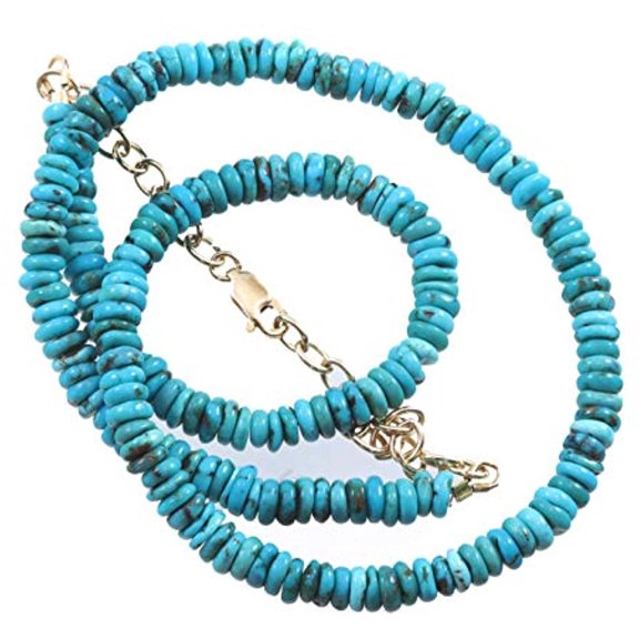 Turquoise Necklace Blue Heishi Off Round Stones Solid Strand 14k Gold Filled Clasp Spyglass Designs 20"
