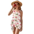 thumbnail image 2 of SEANATIVE Girls Swimwear Set One Piece Swimsuit with Swim Cover Ups Stylish Cut Out Bathing Suit for Vacation Beach Summer Holiday, Size 17-18, Hummingbird Floral Pink Beige, 2 of 7