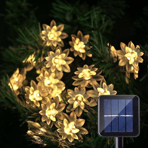 Morttic 6.5M 30LEDs Solar Powered Lotus Flower Fairy Twinkle String Lights for Outdoor Garden Christmas Decoration (2 Pack-Warm White)