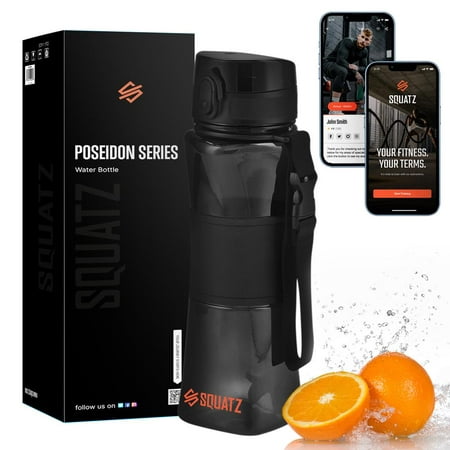 Squatz 700ml. Sports or Shake Water Bottle with Strainer. (Black)