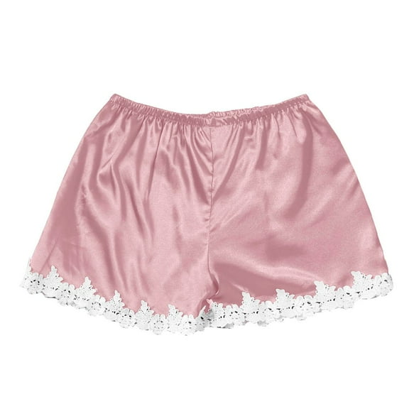 WCJM Women's polyester shorts including 1X Underwear Pink Polyester Silk Satin FASHION Flowers Floral Lace Pajamas Underwear Women Shorts FASHION Lingerie