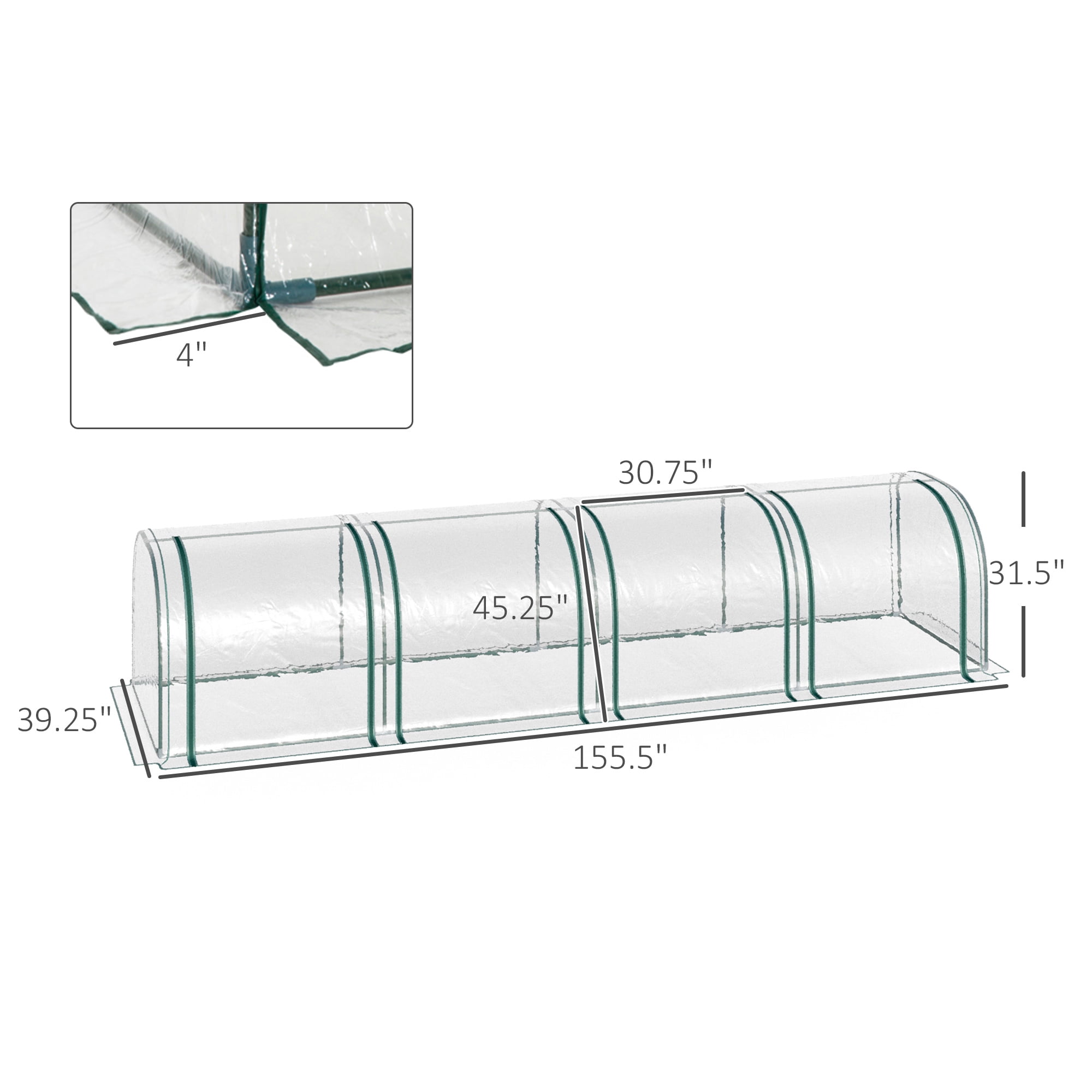 Outsunny Portable Tunneled Greenhouse with 4 Zippered Doors, PVC Cover