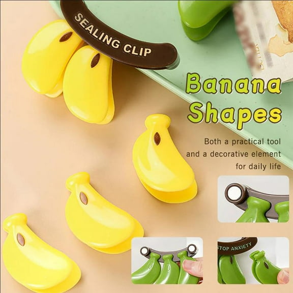 HOARBOEG Magnetic Banana Sealing Clip, Reusable Food Bag Clamp with Strong Fridge Magnet for Snacks, Chips, Coffee, and Bread Storage, Happy Kitchen Design, Food-Grade Plastic Sealer Clip
