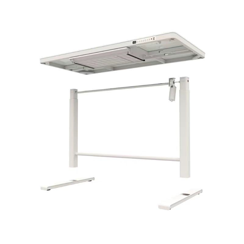 Rise Up Glass Electric Standing Desk | 45" White Glass Top Adjustable Height Sit Stand Desk with USB-C Charging & Memory Controls