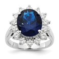 thumbnail image 6 of Auriga Fine Jewelry 925 Sterling Silver Rhod-pltd Brilliant-cut Lab Created Dark Blue Spinel and White CZ Oval Halo Ring for Women Size 8, 6 of 6