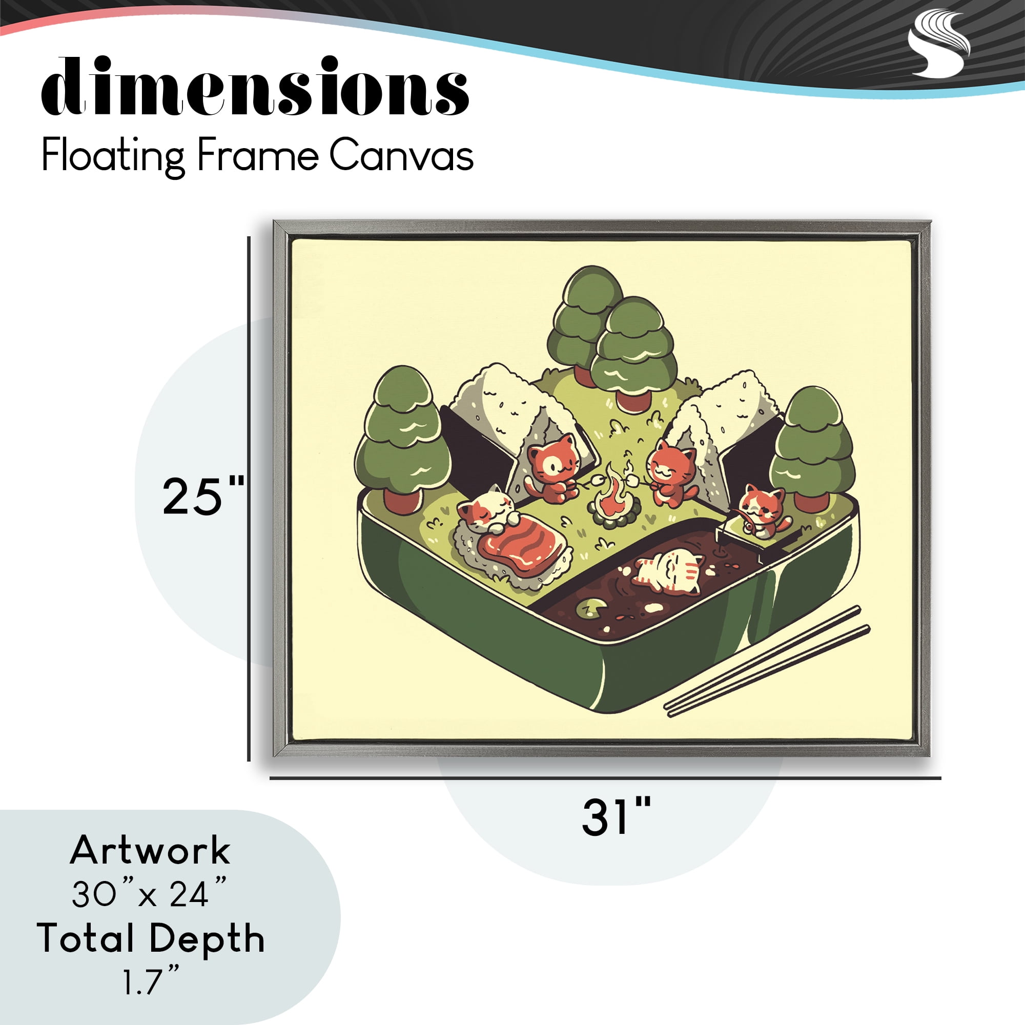 Stupell Industries Kawaii Sushi Camp Bento Gray Framed Floater Canvas Wall Art, design by Tobe Fonseca