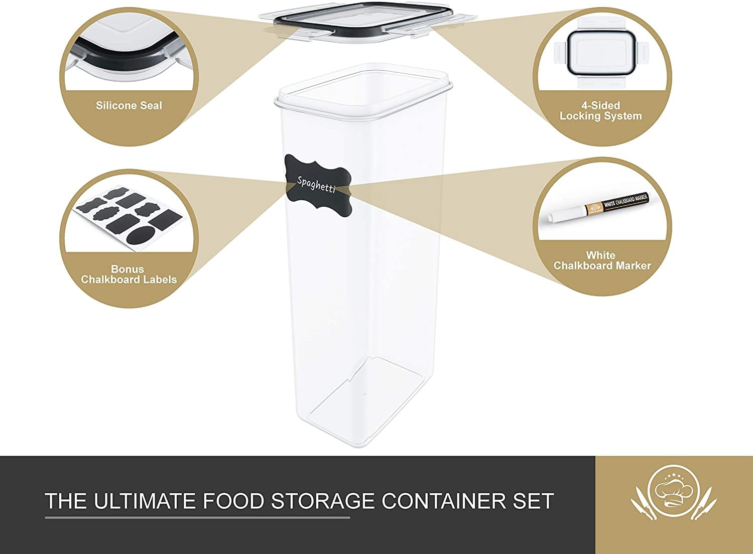 Kitchen Food Storage Containers Set, Kitchen Pantry Organization and Storage with Easy Lock Lids, 8 Pieces