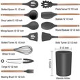 thumbnail image 1 of Juego de 12 utensilios de cocina de silicona con soporte y mango de madera, resistentes al calor, libres de BPA y no tóxicos (gris oscuro), 1 of 5