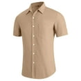 thumbnail image 2 of Aiyino Men's Casual Linen Button Down Shirt Short Sleeve Beach Shirt，Khaki, 2 of 6