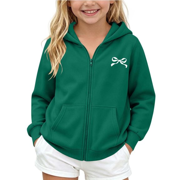 Atogsazn Kids Girls Full Zip Hoodies Childrens Casual Loose Fit Hooded Sweatshirt Fall Winter Tops Clothes Green 13-14 Years Fashion