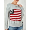 thumbnail image 2 of ZAXARRA Femmes Automne Hiver Tricot Pull Manches Longues Col Rond Drapeau Imprimé en Vrac Tricot, 2 of 6