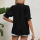 thumbnail image 4 of Blusa con cuello en V con cordón Media manga Color puro Camisa informal elegante y transpirable para mujer para citas Negro S, 4 of 6