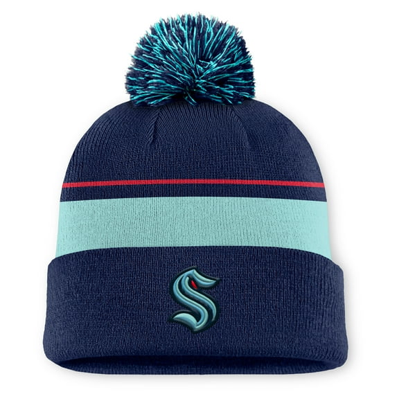 Men's Fanatics Deep Sea Blue Seattle Kraken Authentic Pro Rink Cuffed Knit Hat with Pom