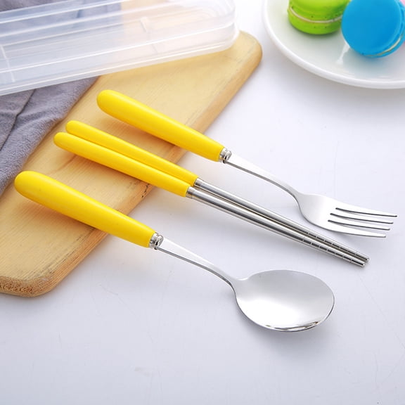 LEORX Stainless Steel Cutlery Set with Ceramic Yellow Handle Portable Tableware for Travel