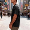 thumbnail image 2 of Short Sleeve Tops for Men Waffle Knit Henley Neck T-shirts Casual Loose Fit Summer Soft Basic Tee Shirts, 2 of 6