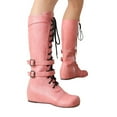thumbnail image 4 of Xfvqtps Womens Western Boots with Buckle Winter Fashion Lace up Ankle Booties Low Heel Side Zipper Comfortable Mid Calf Boots Pink, 4 of 5