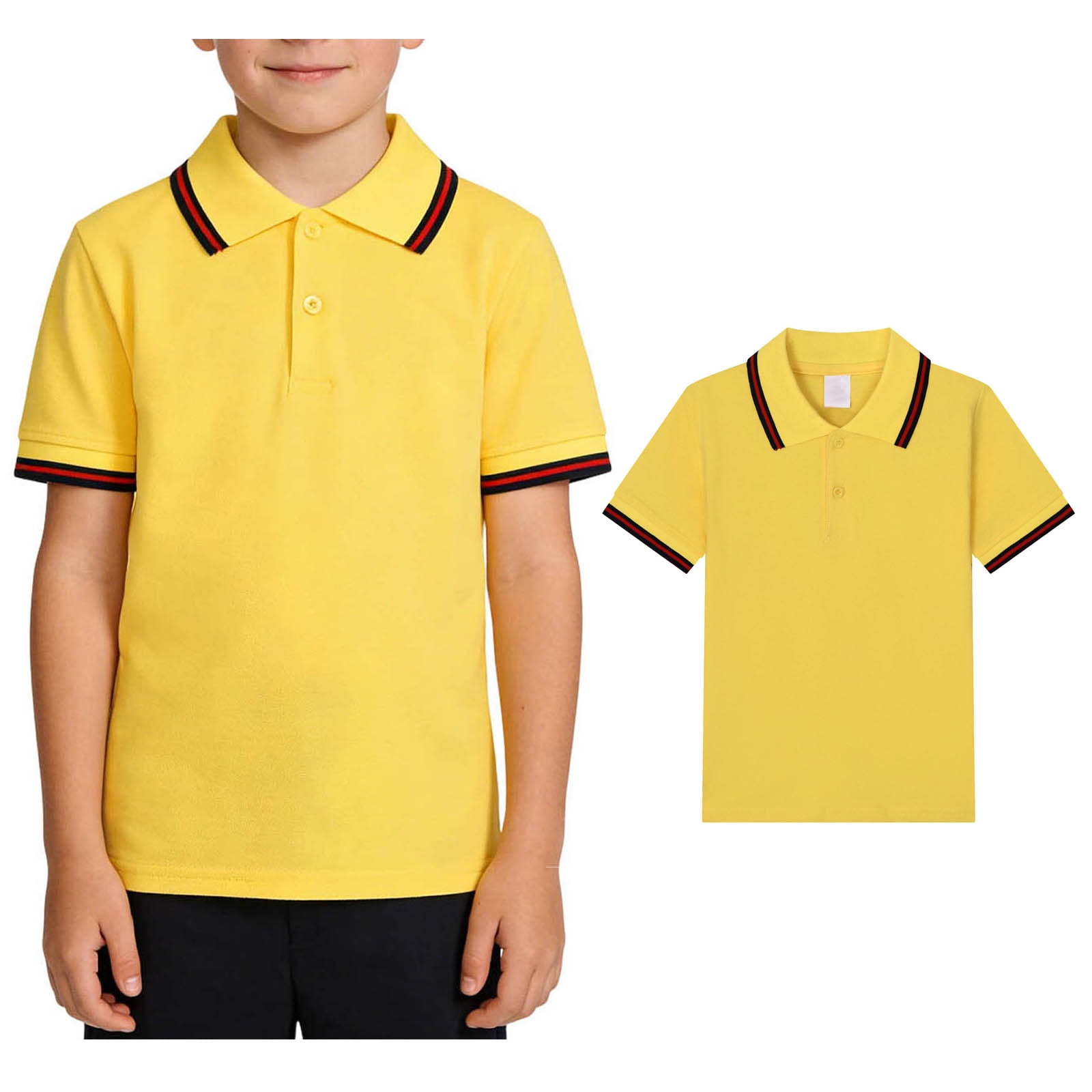 Polo Shirt Boys Short Sleeve Kids Yellow Button down Shirt School Clothes Kids Summer Casual Shirts Boys Shirts Size 7-8 Years