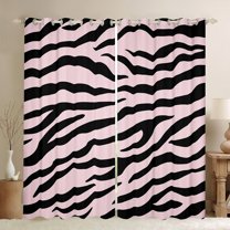 jejeloiu Chic Zebra Pattern Black Out Curtains,Geometric Striped Lines Curtains Pack of 2 (42x63 Each),Pink Black Bedroom Curtains For Kids,Breathable Home Decor