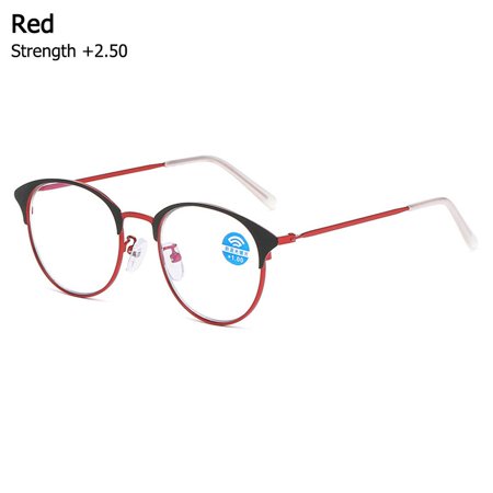 Women +1.0~+4.0 Metal Frame Vision Care Anti-UV Blue Rays Presbyopia Eyeglasses Far Sight Eyewear Reading Glasses RED STRENGTH +2.50