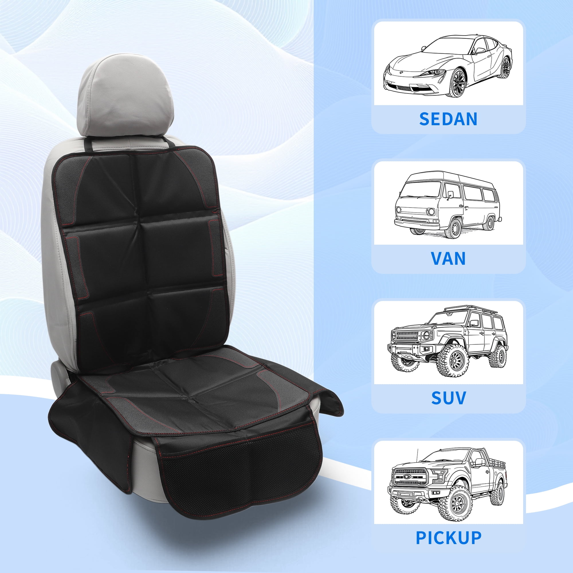 Unique Bargains Car Seat Cover, Universal Car Seat Protector with Side Pockets, Soft Padded Cushion for Baby Safety, Durable and Waterproof, Black Red, 1 Pc