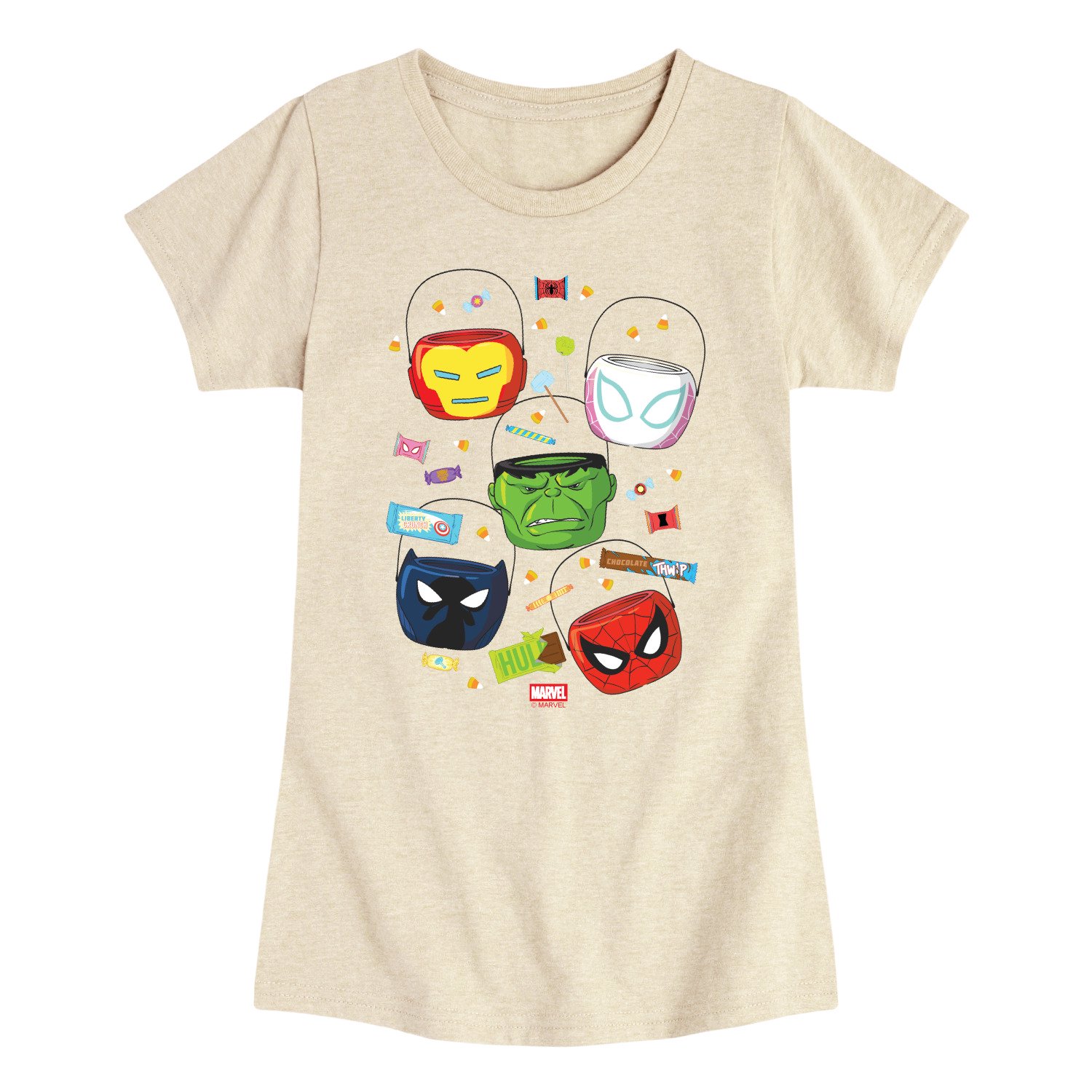 Marvel - Trick Or Treat Buckets Girls Fitted Short Sleeve Graphic T-Shirt