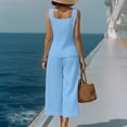 thumbnail image 5 of Ihhxva Cotton Linen Two Piece Set for Women Solid Color Stretchable Square Neck Sleeveless Slim Ankle Length Multi-Pocket Wrinkle-Resistant Summer Outfit S-2XL, 5 of 8