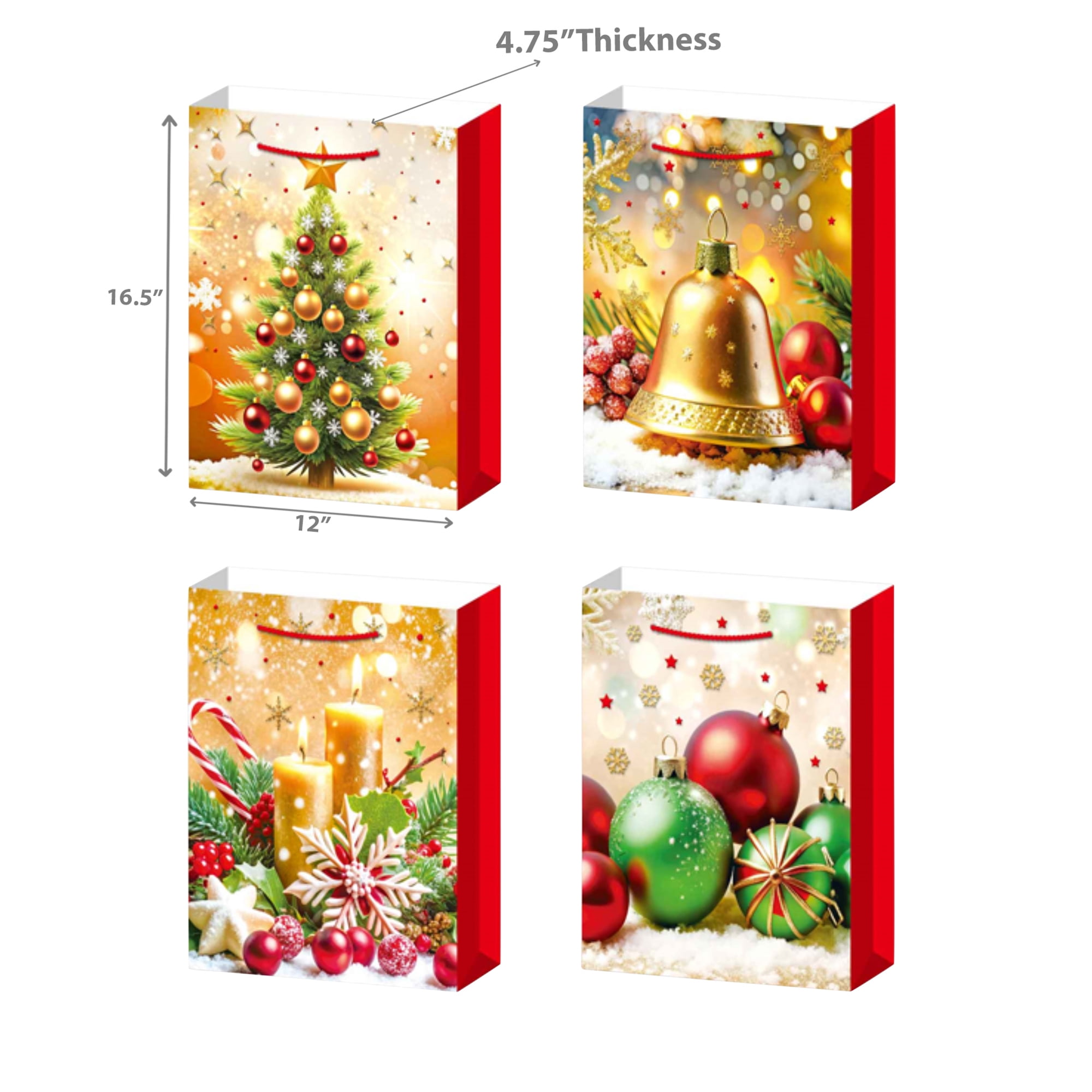Christmas Gift Bags (Gold Decorations) (Asstd) (X-Large) - Set of 12