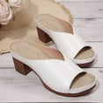 thumbnail image 5 of LOVZFMLL Sandals for Women 2025 Summer Leather Slip On Open Toe Heels Sandals for Casual Outdoor Beach Vacation Chunky Sandals White 7.5, 5 of 9