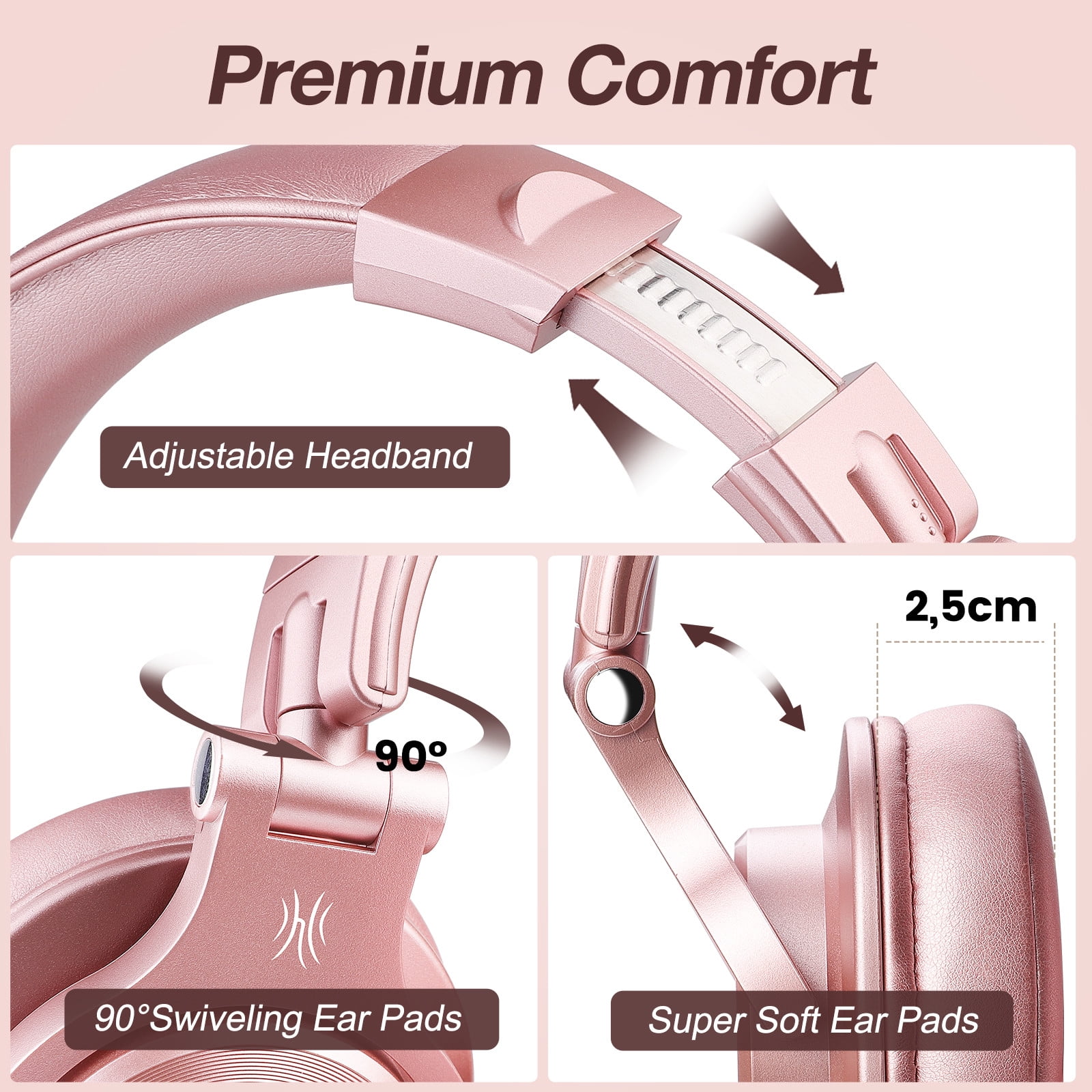 OneOdio Wireless Bluetooth Over Ear Headphones for Women and Girls,Stereo Jack for Guitar Amp Computer PC Tablet，72 Hours Playtime-A70 Rose Gold