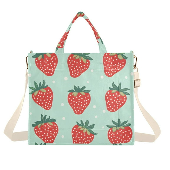 FORMRS Womens Corduroy Tote Bag Crossbody Shoulder Handbag with Pocket, Red Strawberry
