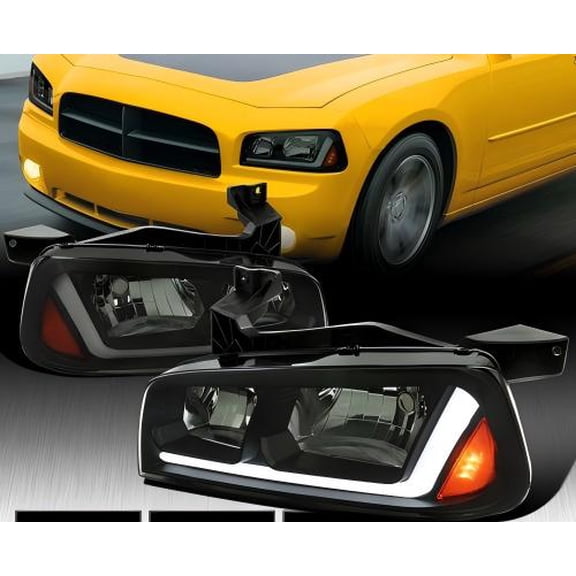 Fits 2006-2010 Dodge Charger Black Smoke Headlights Switchback LED Signal Lamps