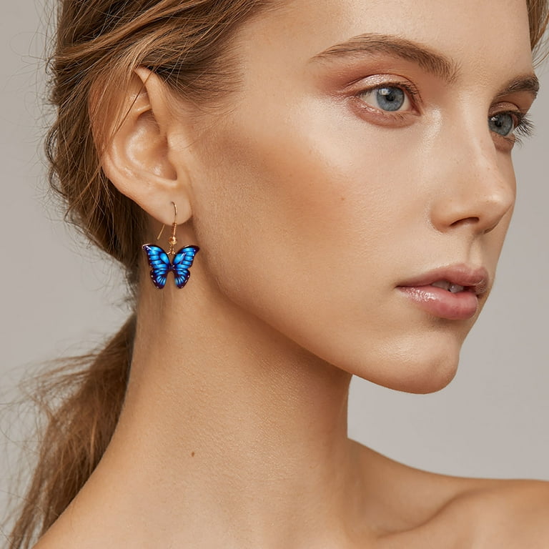 mnjin butterfly dangle hook earrings for women girls colorful animal  butterflies drop dangling lightweight earring blue 