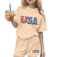 thumbnail image 2 of ATOGUTA Girl 2 Piece Outfit Set Kids 4th of July Short Sleeve T-Shirts Elastic Waist Shorts Casual Summer Clothing Sets Size 3T-15, Beige, 2 of 6