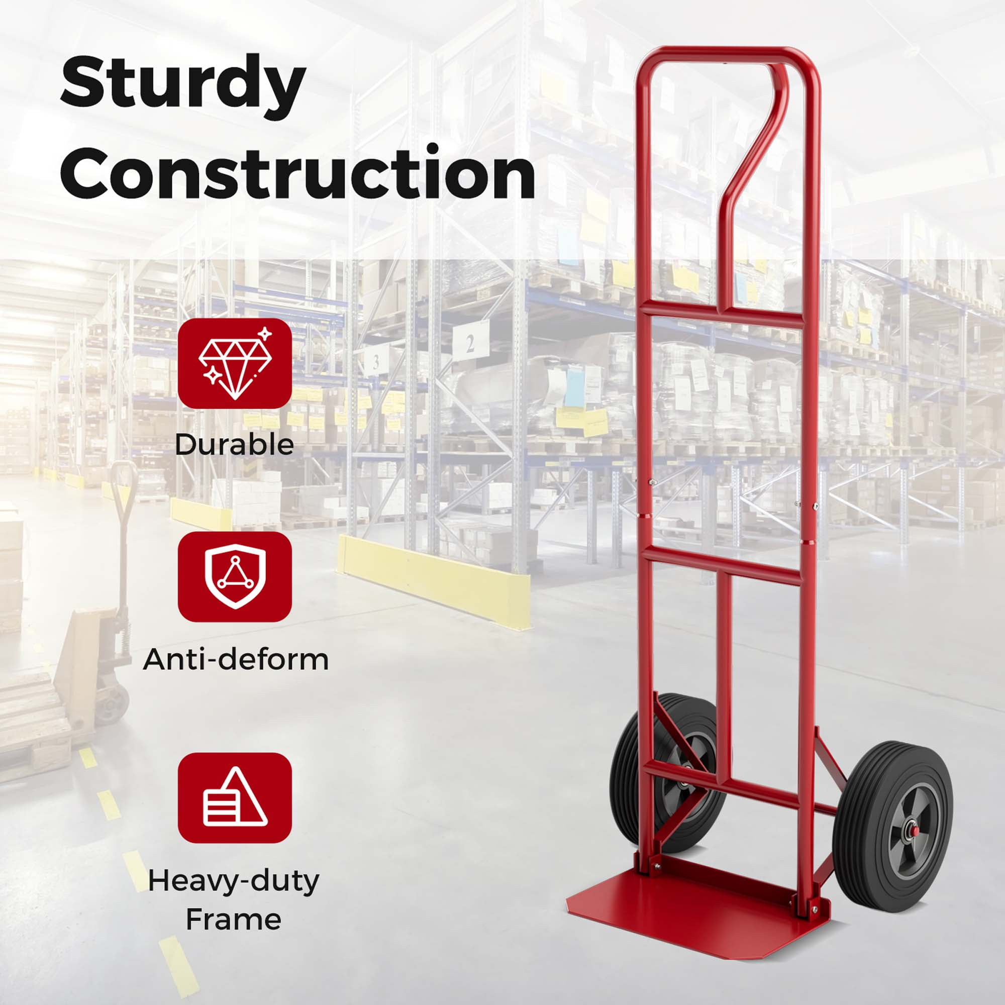 Costway Heavy Duty Hand Truck 660lbs Capacity Trolley Cart with  Foldable Nose Plate Red