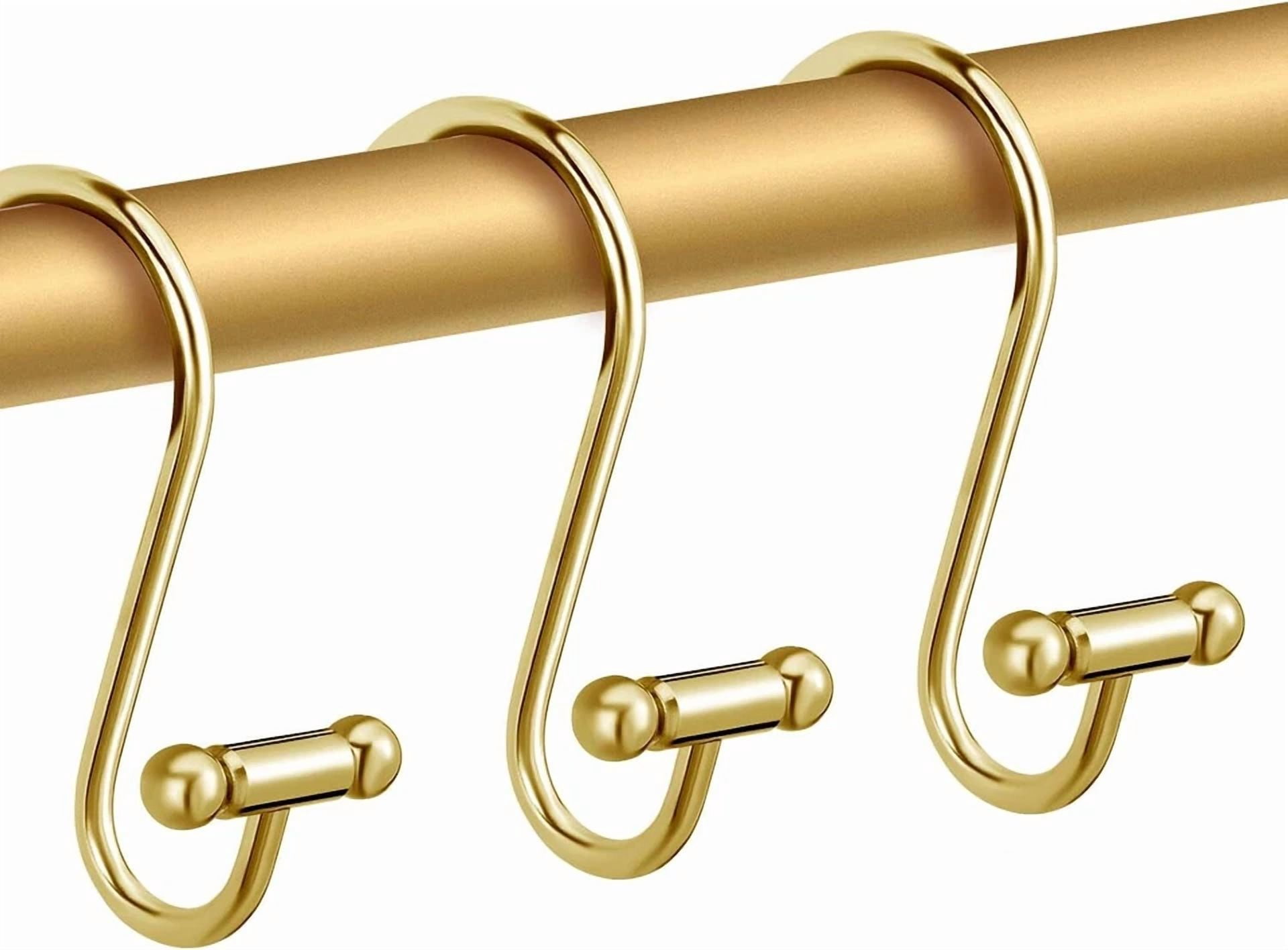 12Pcs Gold Decorative Rustproof Shower Curtain Hooks – Elegant Metal Rings