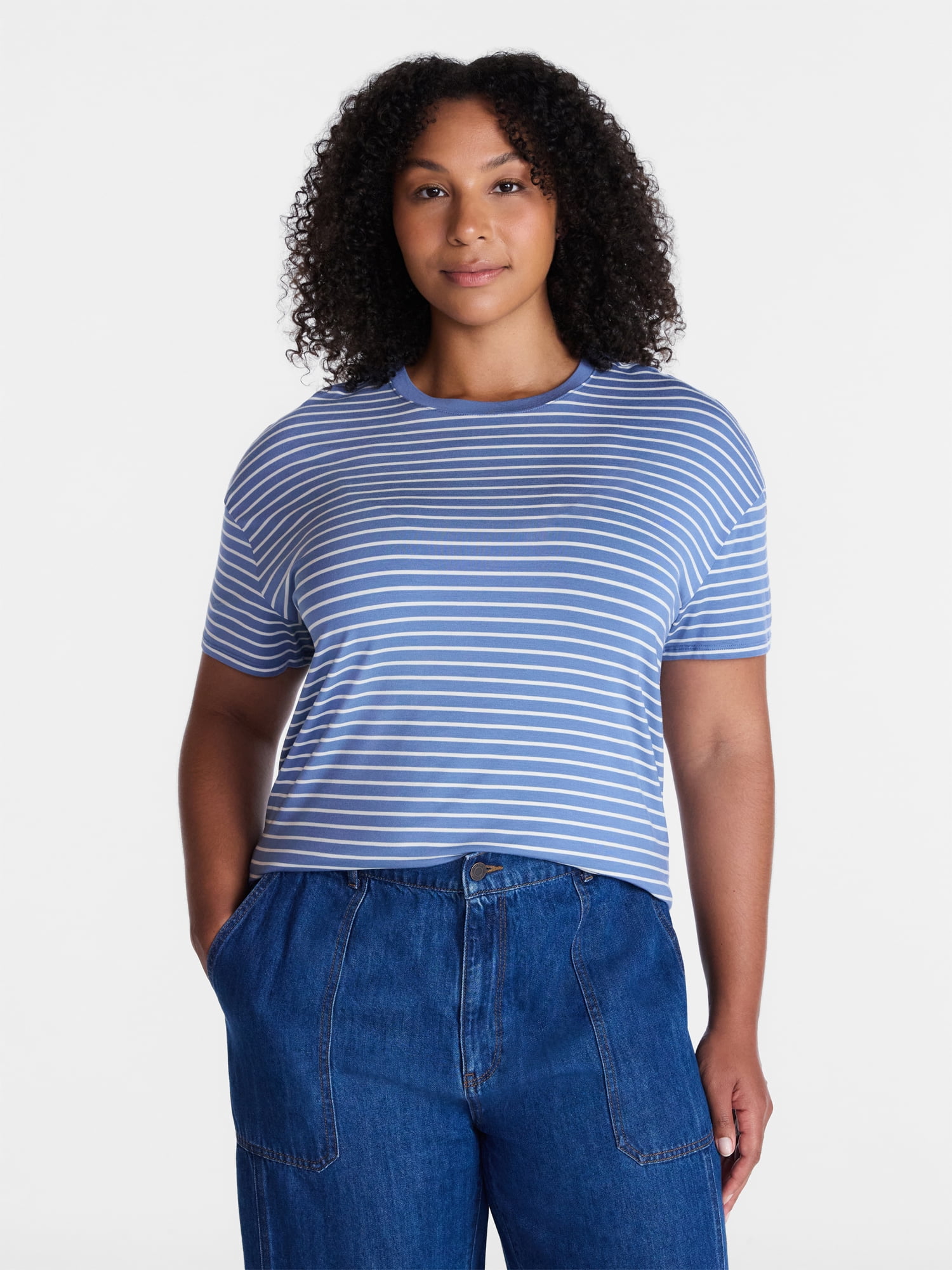 Time and Tru Women's Tunic Tee with Short Sleeves, Sizes XS-XXXL