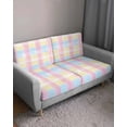 thumbnail image 3 of Colorful Plaid Couch Cushion Covers Stretch, Washable Sofa Seat Covers Individual Seat Cushion Sofa Slipcovers Modern Pink Blue Yellow Stripes Checked Couch Cover Furniture Protector L-1PCS, 3 of 7