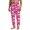 Mens Sweatpants With Pockets and Drawstring, Hawaiian Style Pink Flower