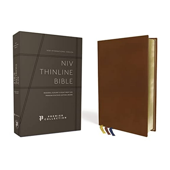Pre-Owned NIV, Thinline Bible, Premium Goatskin Leather, Brown, Premier Collection, Black Letter, Art Gilded Edges, Comfort Print, 9780310462750, 0310462754, Paperback,
