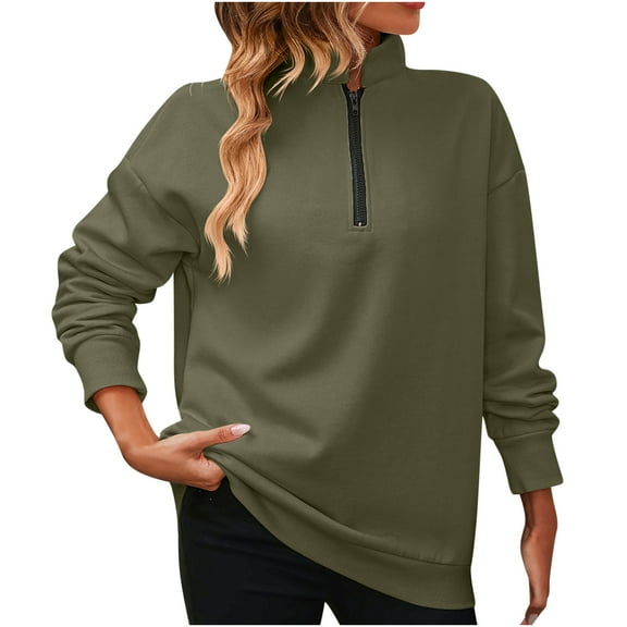 XFLWAM Women Half Zip Oversized Sweatshirt Lightweight Long Sleeve Trendy Fleece Pullover Workout Warm Tops With Pocket Army Green S