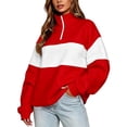 thumbnail image 2 of Sahpxhe Womens Zip Mock Neck Sweatshirt Loose Color Block Long Sleeve Pullover Sweatshirt Vibrant Stripe Comfy Trendy Tops Red S, 2 of 9