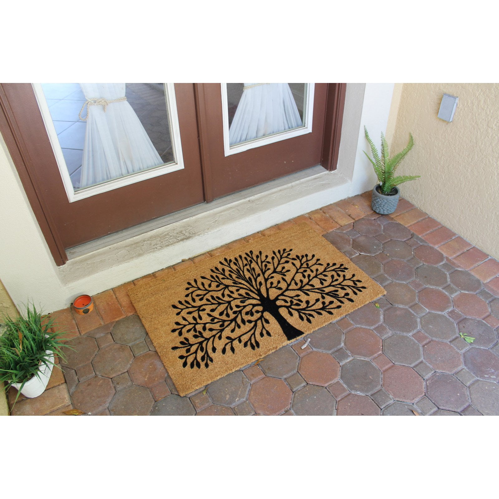 A1 Home Collections Coir Flocked & PVC Backing Doormat, Non-Slip, Heavy Duty, Low Profile Front Door Mat, Tree of Life 24" x 39"