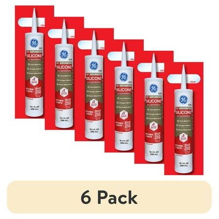 (6 pack) GE Advanced Silicone Kitchen & Bath Sealant, Pack of 1, Clear 10.1 fl oz Cartridge