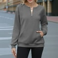 thumbnail image 5 of XPMWRP Women's Solid Color Half Zip Sweatshirt 3/4 Sleeve Loose Fit Casual Fashion Pullover Tops Spring Fall Sweatshirt Dark Gray M, 5 of 6
