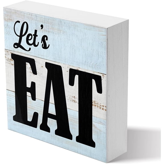 Zomyto 7x7 Inches Kitchen Decor Let's Eat Sign Wooden Box Signs,Farmhouse Restaurant Dining Room Shelf Table Desk Decor