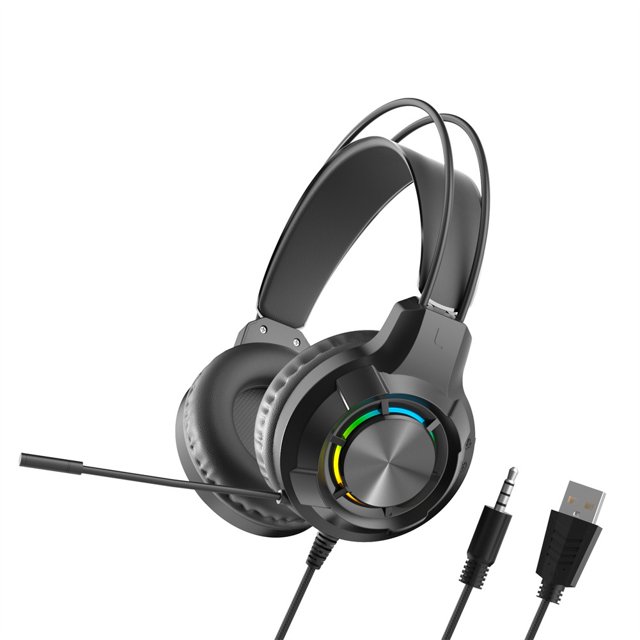 Casque de Jeu Filaire avec Lumière LED et Microphone à Réduction de Bruit, Compatible avec PS4 PS5 Ordinateurs Portables IPad Ordinateur
