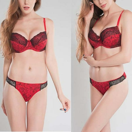 

Ardorlove Women Lace Bow Thong Bra Brief Seamless Cowboy Style Push Up Bra Set